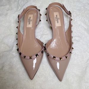 Valentino rockstud patent leather pink slingback pumps 35.5